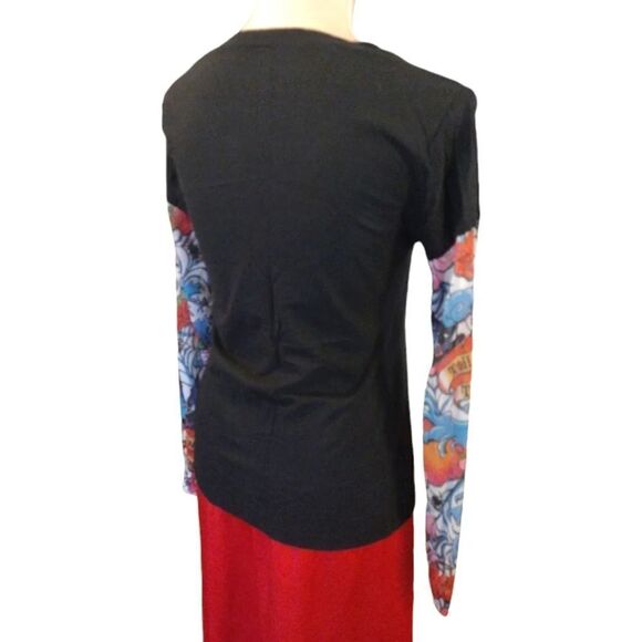 Y2K 00s Black Red Toil And Trouble Tattoo Mesh Long Sleeve Tshirt Large - Picture 12 of 16